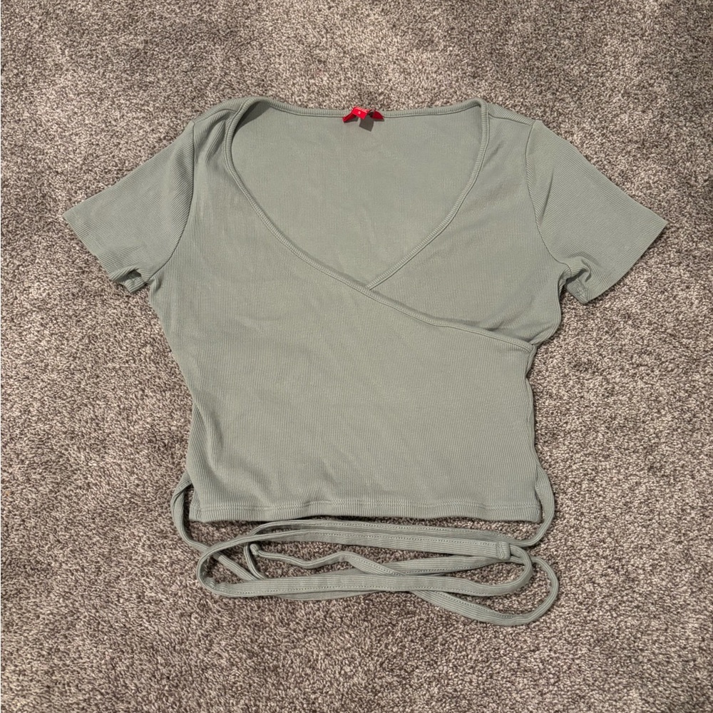 Guess Green Wrap Tie Front Blouse